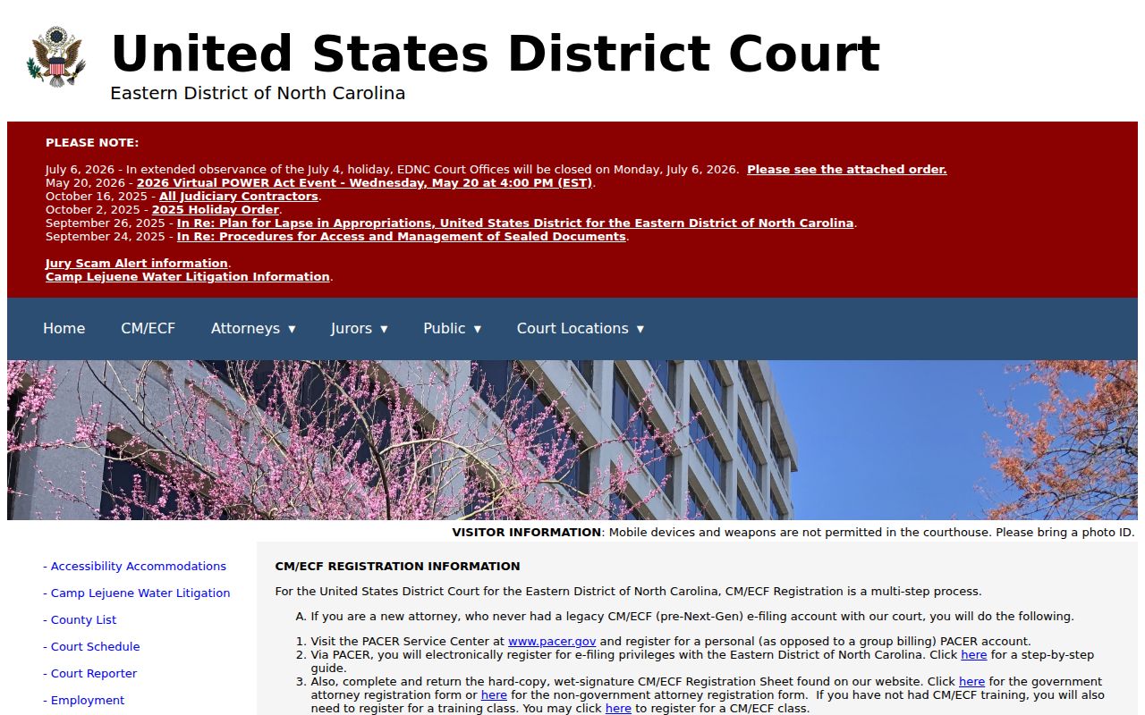 Harnett County civil docket search federal court registration record access