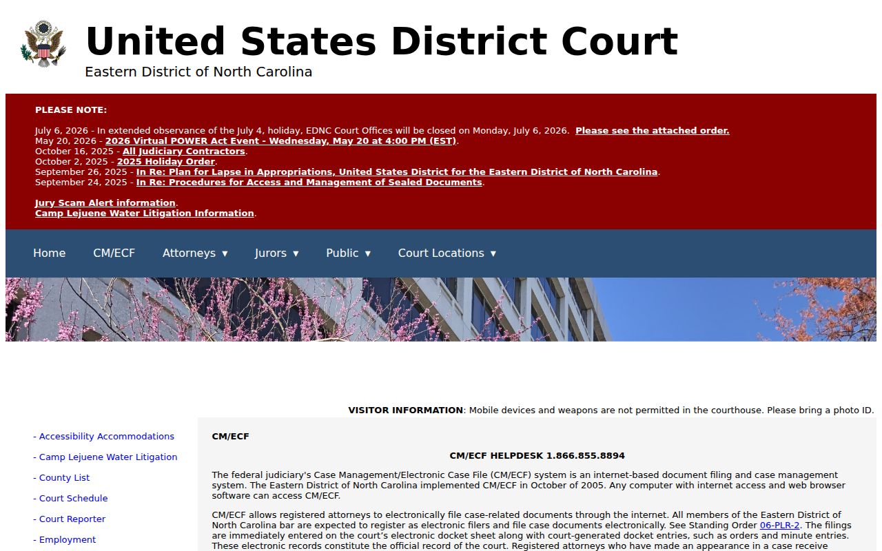 Harnett County civil docket search federal CM ECF court records distinction