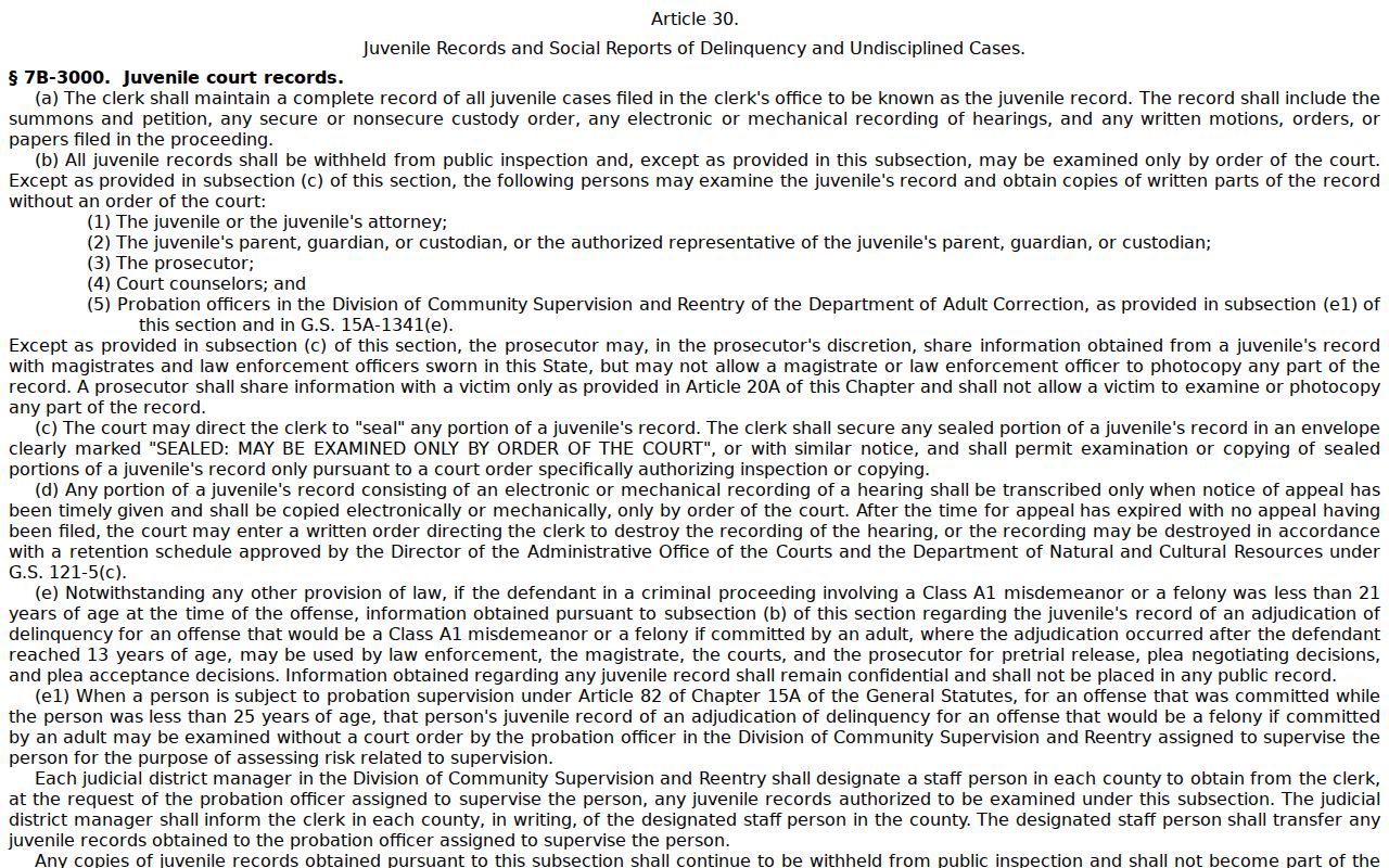 Coats court docket access and North Carolina juvenile record confidentiality statute