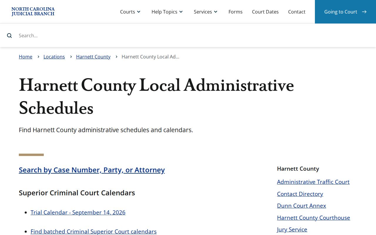 Harnett County court dates local administrative schedules and court calendar