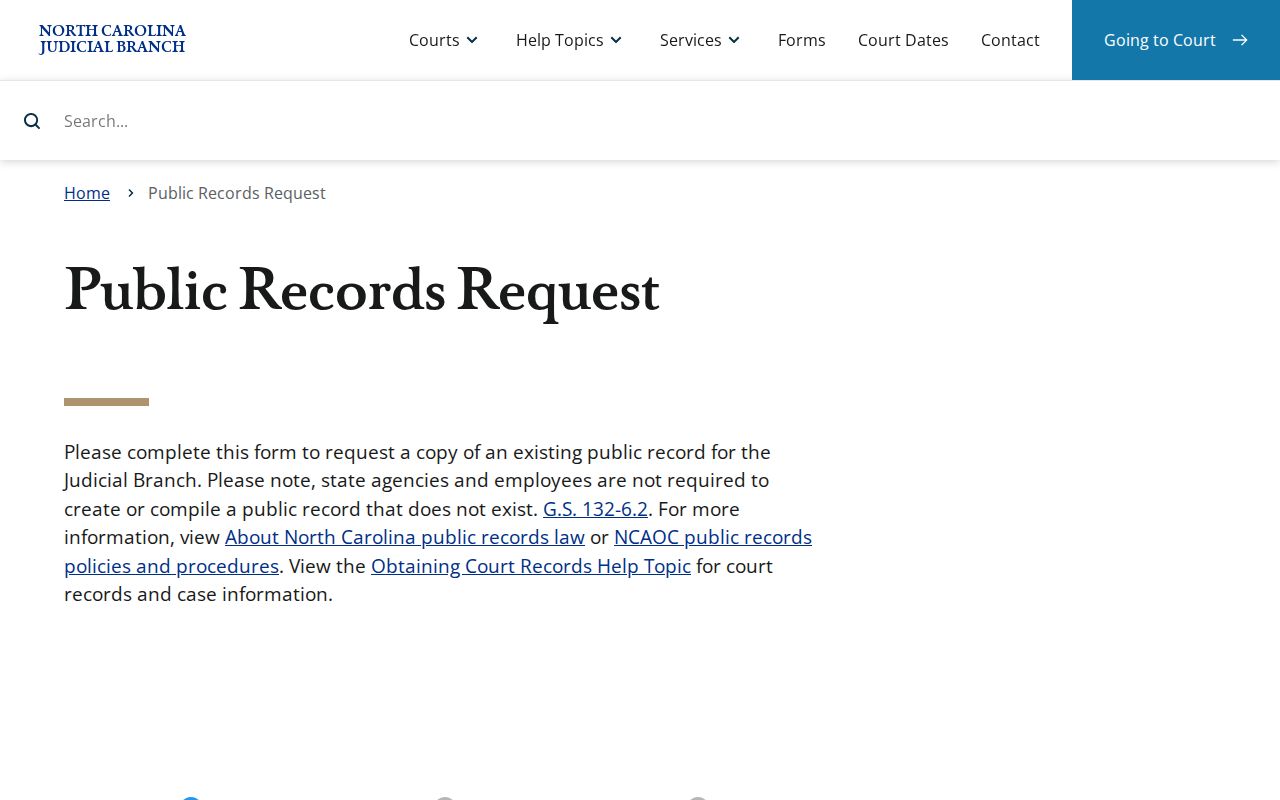 Harnett County court record search notice about the proper public-record request route