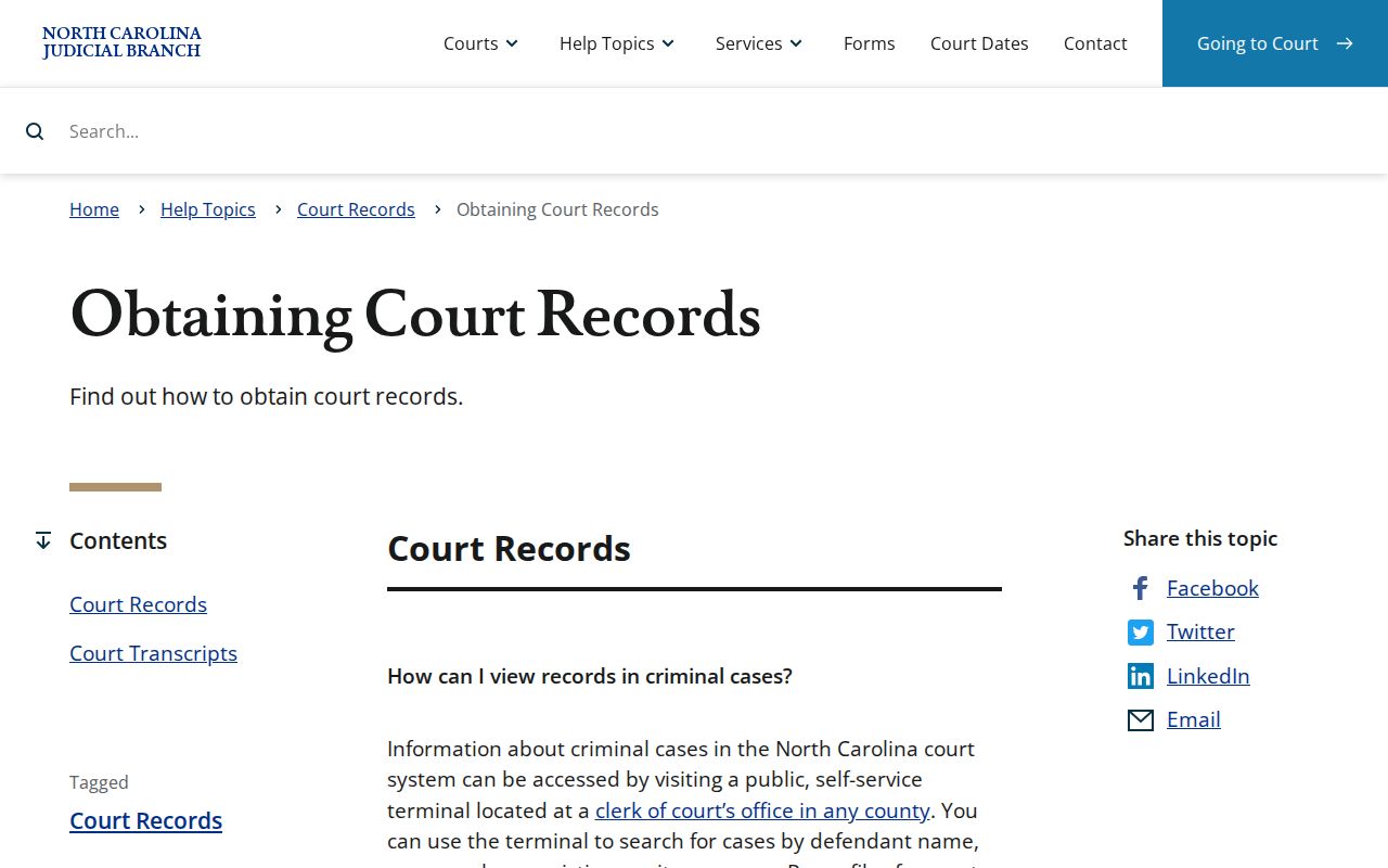 Harnett County court record search information for obtaining official court records