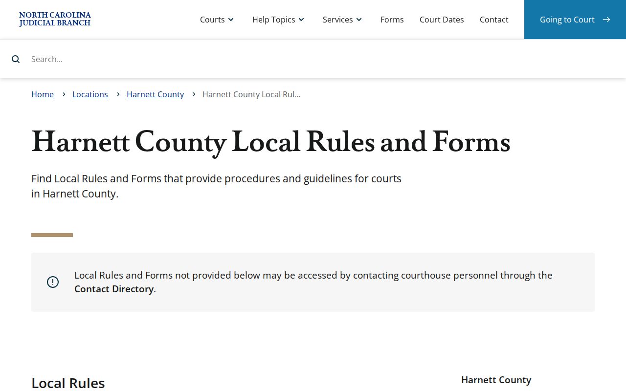 Harnett County criminal docket search local rules and court records