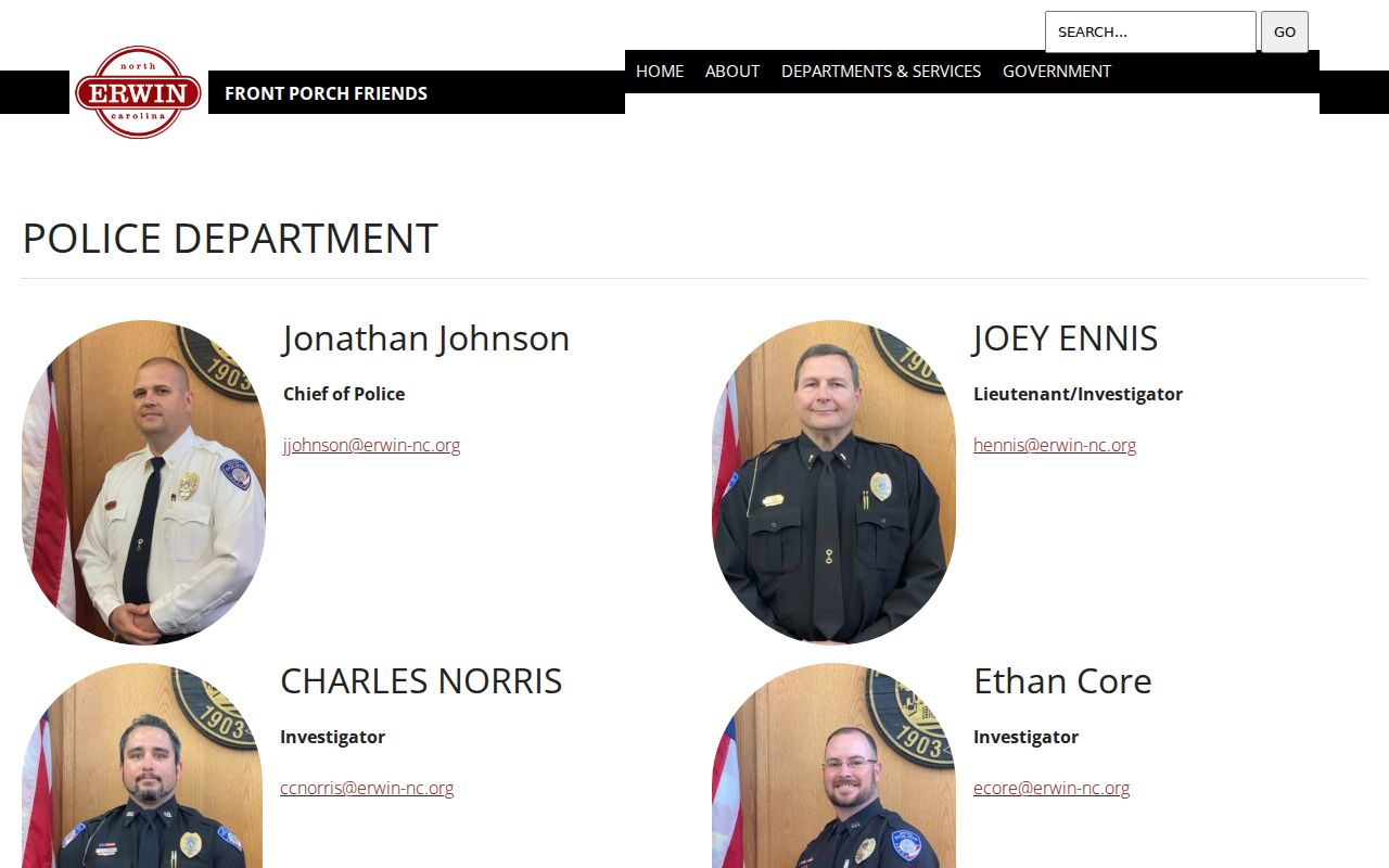 Erwin court docket and police record source at the Erwin Police Department