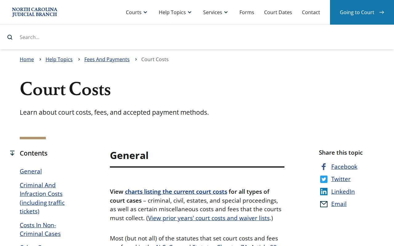 Harnett County traffic ticket payment and court cost information