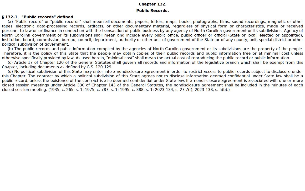 Harnett County traffic ticket court record public access statute reference